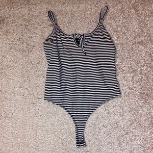 White and Blue Striped Bodysuit